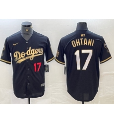 Men's Los Angeles Dodgers #17 Shohei Ohtani Number Black Gold Stitched Cool Base Nike Jersey