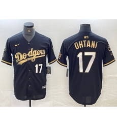 Men's Los Angeles Dodgers #17 Shohei Ohtani Number Black Gold Stitched Cool Base Nike Jerseys