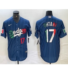 Men's Los Angeles Dodgers #17 Shohei Ohtani Number Mexico Blue Pinstripe Cool Base Stitched Jersey
