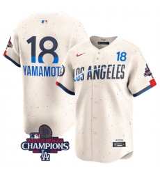 Men's Los Angeles Dodgers #18 Yoshinobu Yamamoto Cream 2024 World Series Champions City Connect Limited Stitched Baseball Jersey