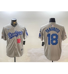 Men's Los Angeles Dodgers #18 Yoshinobu Yamamoto Grey 2024 World Series With Fernando Memorial Limited Stitched Baseball Jersey