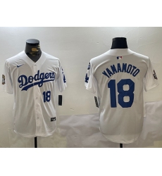 Men's Los Angeles Dodgers #18 Yoshinobu Yamamoto White 2024 World Series With Fernando Memorial Home Limited Stitched Baseball Jersey