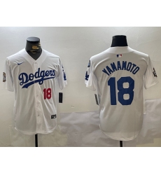 Men's Los Angeles Dodgers #18 Yoshinobu Yamamoto White 2024 World Series With Fernando Memorial Home Limited Stitched Baseball Jerseys