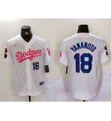 Men's Los Angeles Dodgers #18 Yoshinobu Yamamoto White Pink Vin & Kobe Stitched Baseball Jerseys