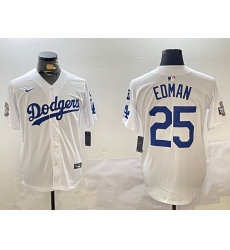 Men's Los Angeles Dodgers #25 Tommy Edman White 2024 World Series With Fernando Memorial Home Limited Stitched Baseball Jerseys