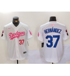 Men's Los Angeles Dodgers #37 Teoscar Hernández White Pink Vin & Kobe Stitched Baseball Jersey1