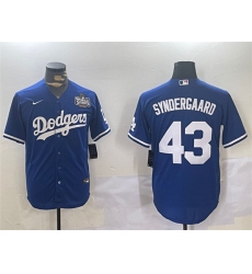 Men's Los Angeles Dodgers #43 Noah Syndergaard Royal 2024 World Series Cool Base Stitched Baseball Jersey