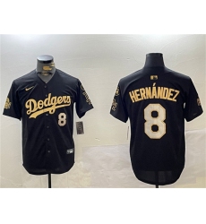 Men's Los Angeles Dodgers #8 Enrique Hernández Black Gold 2024 World Series With Fernando Memorial Home Limited Stitched Baseball Jersey