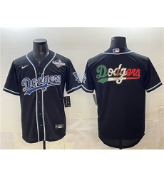 Mens Los Angeles Dodgers Team Big Logo Black Fashion 2025 World Series Cool Base Stitched Baseball Jersey
