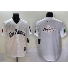 Mens Los Angeles Dodgers Team Big Logo White Mexico 2025 LA Gothic Style With Fernando Vapor Premier Limited Stitched Baseball Jersey