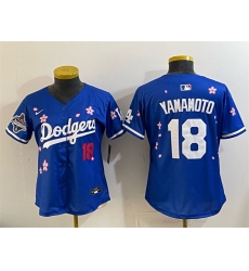 Women's Los Angeles Dodgers #18 Yoshinobu Yamamoto Royal 2025 World Series Champions Tokyo Series Limited Stitched Baseball Jersey(Run Small)