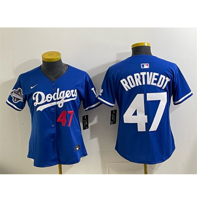 Women's Los Angeles Dodgers #47 Ben Rortvedt Royal 2025 World Series Champions Limited Stitched Baseball Jersey(Run Small)