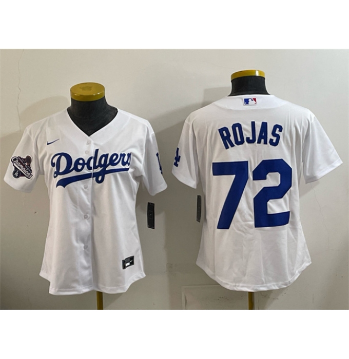 Women's Los Angeles Dodgers #72 Miguel Rojas White 2025 World Series Champions Home Cool Base Stitched Baseball Jersey(Run Small)