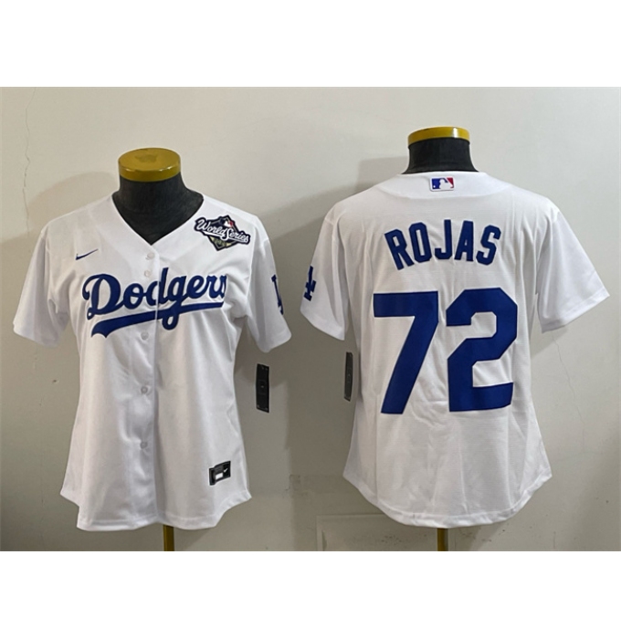 Women's Los Angeles Dodgers #72 Miguel Rojas White 2025 World Series Home Cool Base Stitched Baseball Jersey(Run Small)