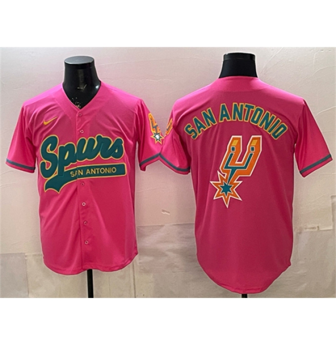 Men's San Antonio Spurs Team Big Logo Pink Stitched Baseball Jersey