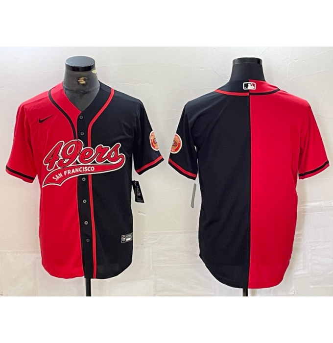 Men's San Francisco 49ers Blank Red Black White Blue Two Tone Stitched Baseball Jersey