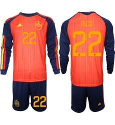 Men's Spain #22 ISCO National Team FIFA x World Cup 2026 Long Sleeve Home Red On Field Jerseys