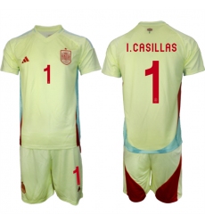 Men's Spain Team #1 Iker Casillas 2024-25 Yellow Away Soccer Jersey Suit