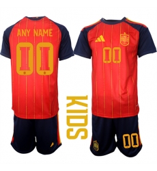 Youth Spain Custom Any Name And Number National Team FIFA x World Cup 2026 Home Red On Field Kids Jerseys