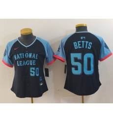 Women's Los Angeles Dodgers #50 Mookie Betts Number Navy 2024 All Star Limited Stitched Jersey