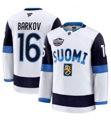 Men's Finland #16 Aleksander Barkov White 2025 4 Nations Face-Off Premium Stitched Jersey