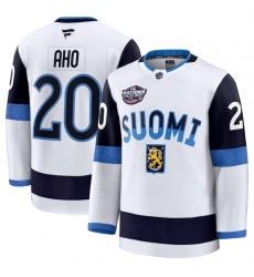 Men's Finland #20 Sebastian Aho White 2025 4 Nations Face-Off Premium Stitched Jersey