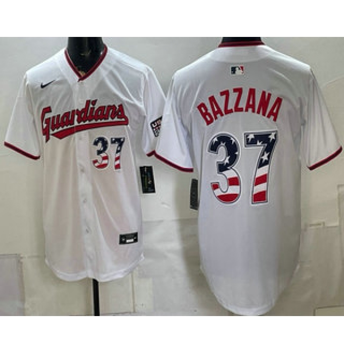 Men's Cleveland Guardians #37 Travis Bazzana White USA 250 Fourth of July Home Stitched Jersey