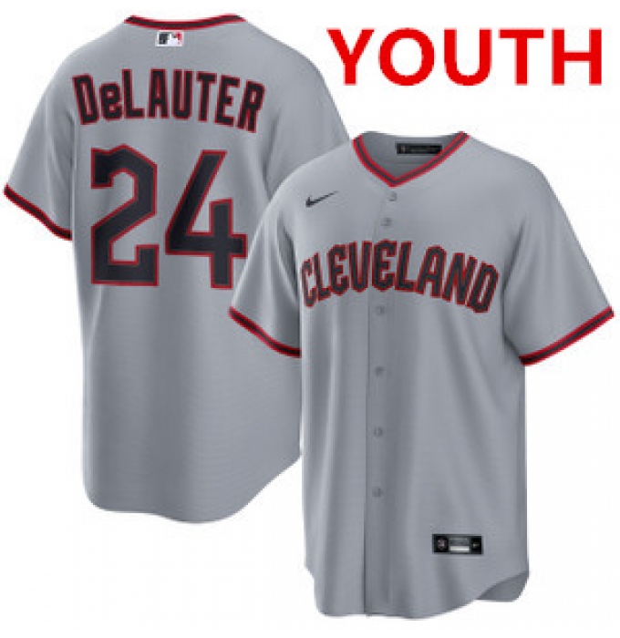 Youth cleveland guardians #24 chase delauter gray cool base limited stitched baseball jersey