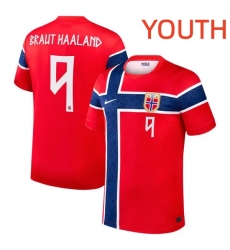 Youth Norway National Team #9 Erling Haaland Home Red 2026 FIFA World Cup Soccer Jersey