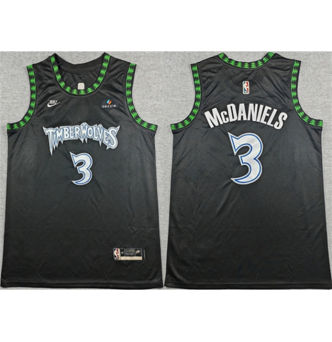 Men's Minnesota Timberwolves #3 Jaden McDaniels Black 2025-26 Classic Edition Stitched jersey