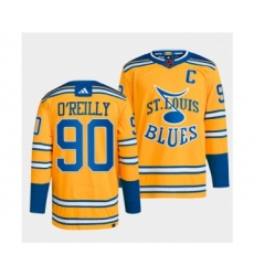 Men's St. Louis Blues #90 Ryan O'Reilly Yellow 2022-23 Reverse Retro Stitched Jersey