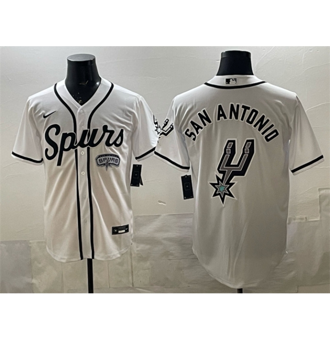 Men's San Antonio Spurs Team Big Logo White Stitched Baseball Jersey