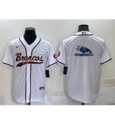 Men's Denver Broncos White Team Big Logo With Patch Cool Base Stitched Baseball Jersey