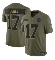 Men's Indianapolis Colts #17 Daniel Jones Olive 2025 Salute to Service Limited Football Stitched Jersey