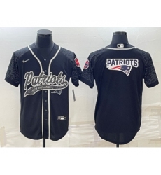 Men's New England Patriots Black Reflective Team Big Logo With Patch Cool Base Stitched Baseball Jersey