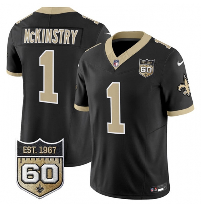 Men's New Orleans Saints #1 Kool-Aid McKinstry Black 2026 F.U.S.E 60th Anniversary Vapor Limited Football Stitched Jersey