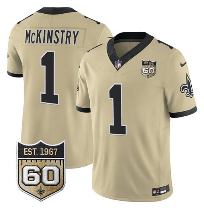 Men's New Orleans Saints #1 Kool-Aid McKinstry Gold 2026 F.U.S.E 60th Anniversary Vapor Limited Football Stitched Jersey