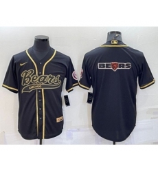 Men's Chicago Bears Black Gold Team Big Logo With Patch Cool Base Stitched Baseball Jersey