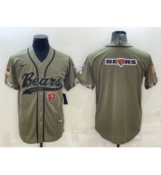 Men's Chicago Bears Olive Salute to Service Team Big Logo Cool Base Stitched Baseball Jersey