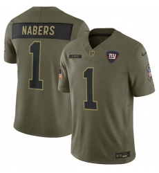 Men's New York Giants #1 Malik Nabers Olive 2025 Salute to Service Limited Football Stitched Jersey