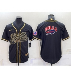 Men's Buffalo Bills Black Team Big Logo With Patch Cool Base Stitched Baseball Jersey