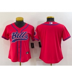 Women's Buffalo Bills Blank Red With Patch Cool Base Stitched Baseball Jersey(Run Small)