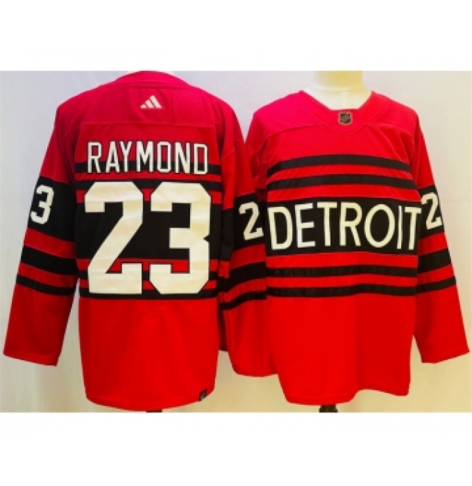 Men's Detroit Red Wings #23 Lucas Raymond Red 2022-23 Reverse Retro Stitched Jersey