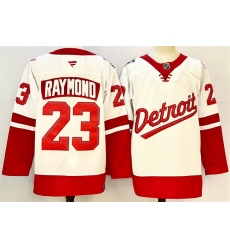 Men's Detroit Red Wings #23 Lucas Raymond White Red 2024-25 Stitched Jersey