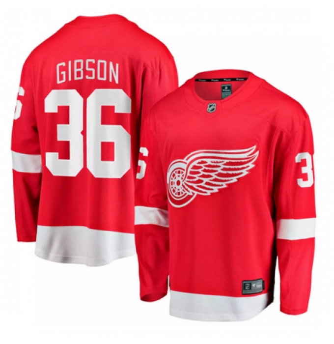 Men's Detroit Red Wings #36 John Gibson Red Home Stitched Hockey Jersey