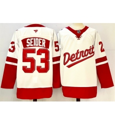 Men's Detroit Red Wings #53 Moritz Seider White Red 2024-25 Stitched Jersey