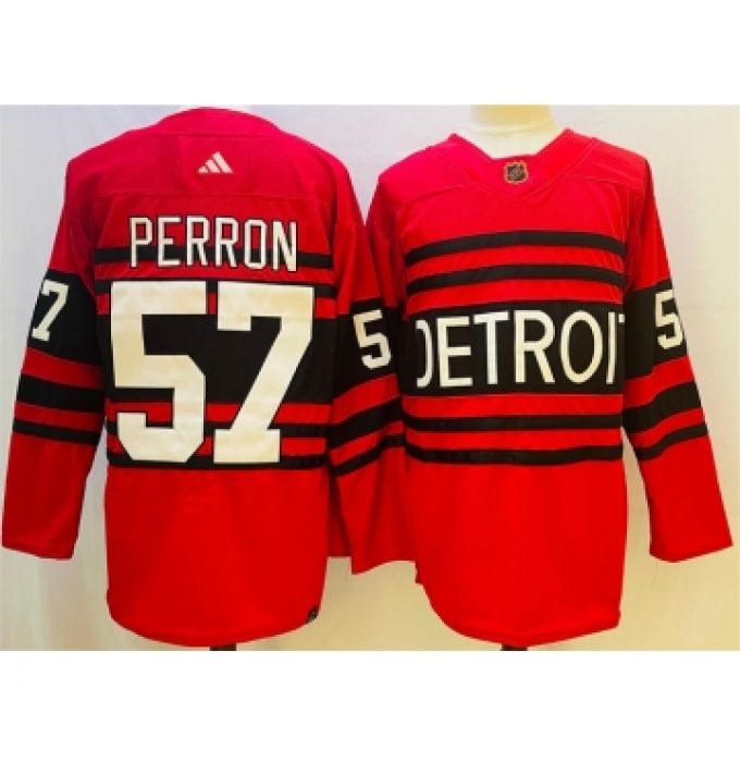 Men's Detroit Red Wings #57 David Perron Red 2022-23 Reverse Retro Stitched Jersey