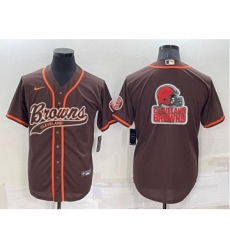 Men's Cleveland Browns Brown Team Big Logo With Patch Cool Base Stitched Baseball Jersey