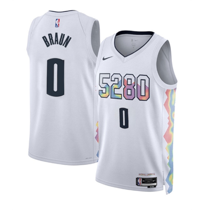 Men's Denver Nuggets #0 Christian Braun White 2024-25 City Edition Stitched Basketball Jersey