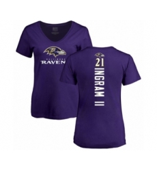 Football Women's Baltimore Ravens #21 Mark Ingram II Purple Backer T-Shirt